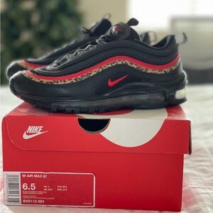 Nike Air Max 97 Black and Red with Leopard Accents